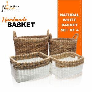 Ensemble de 4 paniers blancs naturels en écorce de bananier, artisanat en plastique recyclé - Product Image 1