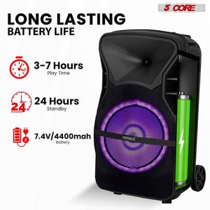 ACTIVE HOME 15 Sistema PA Portatile con Ruote 800W Altoparlante Bluetooth per Feste Luci Disco 2 Microfoni Wireless per Karaoke Potente - Product Image 5