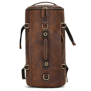 Vintage Genuine Leather Gym <b>Backpack</b> <b>Large</b> Capacity Retro Duffle Bag Zipper Shoulder Luggage for Travel Daily Use - Product Image 1