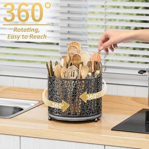 Support à couverts noir ajouré, idéal pour la table à manger, le comptoir de cuisine, organisateur et élégant porte-ustensiles, provenant d'Inde - Product Image 3