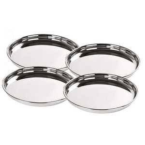 Ensemble d'assiettes rondes en acier inoxydable de qualité alimentaire, réutilisables et durables, pour la maison, les restaurants et les hôtels - Product Image 1