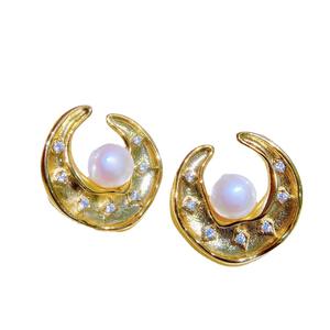 Boucles d'oreilles en perles d'eau douce en forme de croissant, exquises et simples, au tempérament élégant, bijoux populaires coréens, couleur persistante - Product Image 5