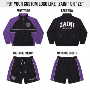 Zaini Enterprises <b>Men's</b> Autumn Sportswear Windbreaker Short Set Polyester/Nylon 90 GSM Quick Dry Black <b>Purple</b> Colorblock Panels - Product Image 1