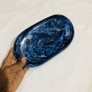 La mejor bandeja de servicio de epoxi de resina personalizable, diseño azul elegante para el hogar, restaurante, Hotel, patrón sólido, estándar y elegante - Product Image 1