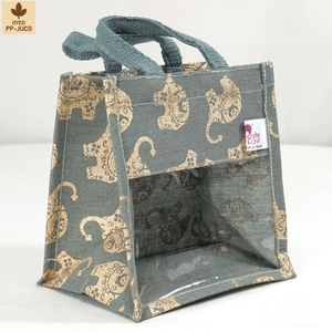 Laminated Jute Cotton <b>Blend</b> Wine <b>Bottle</b> Gift Bag Wine Gift Packaging 18x18x13 cm Custom Logo Wholesale OEM Model JBB0032 - Product Image 1