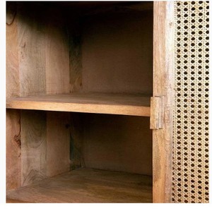 Mueble de Almacenamiento de Madera Vintage con Doble Puerta Tejida a Mano con Mimbre y Patas de Metal, Mueble Rústico para Dormitorio o Sala de Estar - Product Image 2
