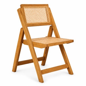 Chaise pliante en bois massif avec assise et dossier en rotin naturel, chaise de salle à manger pliante pour bar, restaurant, hôtel - Product Image 2