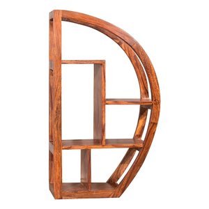 Estantería en forma de D hecha de madera de teca maciza de alta calidad con acabado marrón para uso en interiores. - Product Image 2