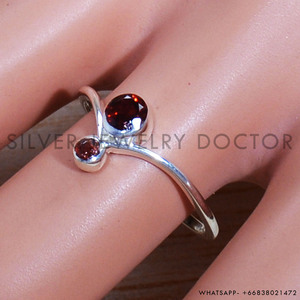 925 Sterling <b>Silver</b> Natural Double <b>Garnet</b> Gemstone <b>Ring</b> January Birthstone Handmade Minimalist Design Wedding Engagement <b>Rings</b> - Product Image 2