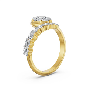 Pear Cut Diamond Engagement Ring Yellow Gold Pave Band Women's Classic Style - Product Image 3