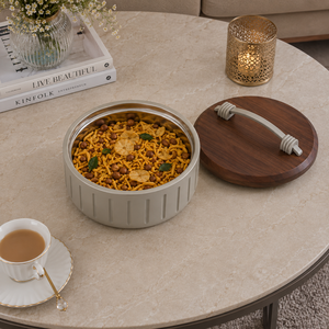Casserole isotherme de luxe en acier inoxydable avec couvercle en bois, bol de service alimentaire, ensemble cadeau de vaisselle thermique haut de gamme - Product Image 4