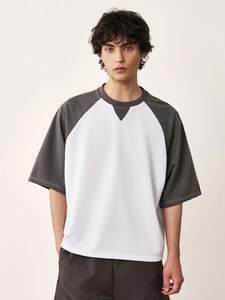 Camiseta de Verano para Hombre, Manga Corta Raglán, Cuello Redondo, Holgada, Informal, Deportiva, para Parejas, con Contraste de Color, Camisetas Informales de Verano - Product Image 1
