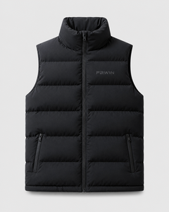 Gilet matelassé noir pour homme F2WIN, col montant, fermeture éclair, coupe-vent, respirant, séchage rapide, vêtement d'extérieur d'hiver, style décontracté, uni - Product Image 1