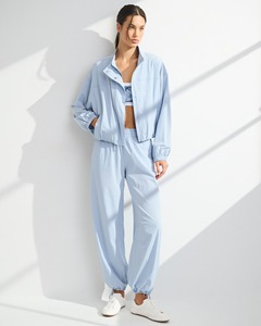 <b>Light</b> Blue Utility Windbreaker <b>Jacket</b> With Button Up Collar Full Sleeve Woven Polyester Spring Wear - Product Image 1