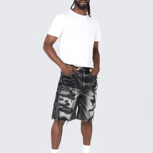2023 Latest Design OEM New Best Selling High Waist Summer <b>Overalls</b> <b>Men</b> Casual Breathable Knitted 100% Cotton Denim Shorts - Product Image 1