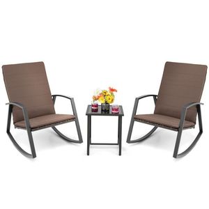 Conjunto de Muebles de Jardín de Ratán de 3 Piezas con Sillón Mecedor - Product Image 1