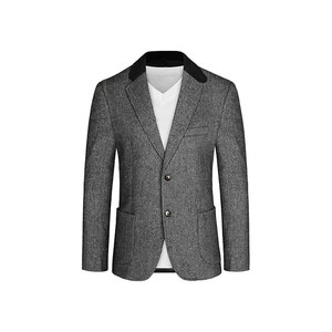 Blazer de lana estilo británico para hombre, corte regular, con cuello de muesca y patrón de espiga, tela tejida antiencogimiento - Product Image 1