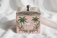 Boîte à dattes rose en métal émaillé imprimé, pot de rangement carré, motif palmier chameau, design floral, boîte de luxe pour dattes, Ramadan
