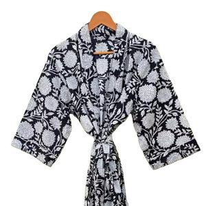 ชุดกิโมโนผ้าฝ้ายลายดอกไม้ทำมือ, ชุดนอนสไตล์โบฮีเมียน, ชุดคลุมเจ้าสาว, ชุดคลุมอาบน้ำผ้าฝ้ายสำหรับฤดูร้อน, ของขวัญ - Product Image 1