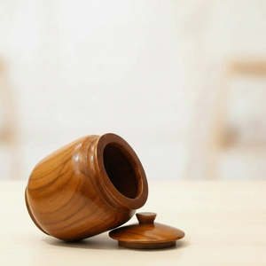 Acacia Wood <b>Storage</b> Jar with Lid, Handmade Wooden <b>Kitchen</b> <b>Storage</b> <b>Container</b>, Natural Wooden Spice Jar, Decorative Food <b>Storage</b> - Product Image 1