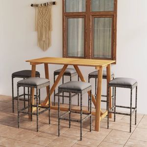 Grand ensemble de bar de jardin en bois d'acacia massif gris et anthracite, mobilier d'extérieur durable - Product Image 1