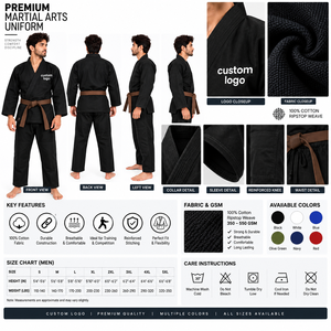 Unisex Black BJJ <b>Kimono</b> Silk Screen Printing Custom Logo Durable Cotton Martial Arts Wear Regular Fit Adult <b>Size</b> Brazilian 380g - Product Image 5