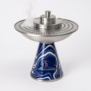 Brûleur d'encens en métal à motif marbre de luxe, base moderne en émail bleu, encensoir Bakhoor pour la décoration de la maison et les hôtels du Moyen-Orient, idéal pour le Ramadan - Product Image 1