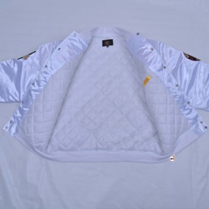 Forestdale White Varsity <b>Jacket</b> Men's Embroidered Letter Design Regular Fit Casual Style OEM Turn-down Collar Polyester Material - Product Image 4