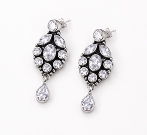 Fashion Zircon Oxidized <b>Silver</b> <b>Dangle</b> <b>Earrings</b> | Teardrop Drop Statement <b>Earrings</b> | Wholesale Jewelry - Product Image 1