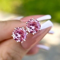 925 Moissanit Runder Schliff 6mm Rosa Saphir Ohrstecker aus Sterlingsilber Weißgold Plattiert 1,0 Karat 6 Krappen Trendige Damen-Ohrringe