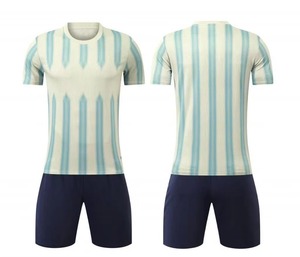 Men Soccer Jersey Striped Light Blue White Sublimated Breathable Short Sleeve Crew Neck <b>Athletic</b> Fit All Seasons - Product Image 1