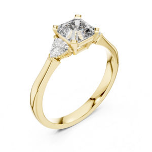 Anillo de Oro Rosa de 14K con Diamantes Cultivados en Laboratorio en Forma de Trillón y Esmeralda para Mujer |   Ropa de Fiesta |   Diamante Cultivado Nuevo - Product Image 3