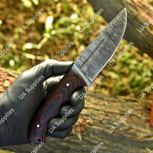 Cuchillo de Supervivencia Táctico para Exteriores, Cuchillo de Caza y Camping de Grado Industrial con Hoja Fija de Acero de Damasco Forjado a Mano, Punta Caída, G10 - Product Image 2