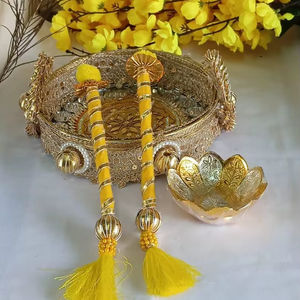Juego de Thali para la ceremonia de Haldi con decoración de espejos, juego completo de Thali con tazón y aplicador, ideal para regalo. - Product Image 4