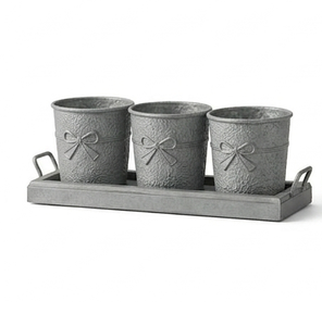 Nouvel Arrivage : Ensemble de Pots à Fleurs Rustiques en Métal Galvanisé avec Plateau pour Décoration de Jardin Intérieur/Extérieur – Taille et Forme Personnalisables - Product Image 1