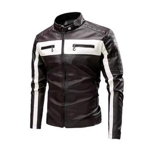 Design Red/Black/<b>White</b> Paneled Leather Faux Leather Zipper <b>Jacket</b> for Men - Product Image 1