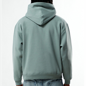 Sudadera con capucha corta al por mayor, de alta calidad, estilo boxy, unisex, con estampado liso, en relieve, de algodón grueso, oversize para hombre - Product Image 3