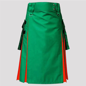 Kilt hybride utilitaire vert et orange pour femmes, jupe écossaise en mélange écossais, vente en gros 2026 - Product Image 2