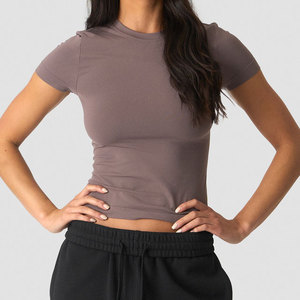 Camiseta Deportiva Personalizada de Fábrica, Corte Ajustado, Diseño Corto, para Mujer, Verano, Absorbe la Humedad, Ajuste Musculoso - Product Image 3