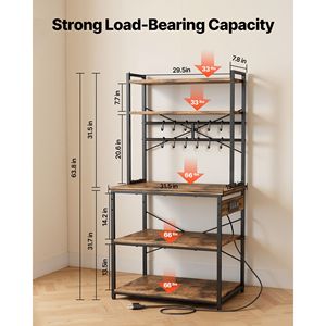 Scaffale da Cucina Antico con Presa di Corrente, Cavo da 1,5 m, Supporto a X, 12 Ganci a S - Product Image 3