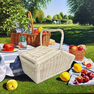 Cesta Rectangular Blanca de Mimbre para Picnic y Compras - Organizador Ecológico para Cuarto de Bebé - Product Image 1
