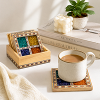 Ensemble de dessous-de-verre en bois artisanal avec pierres précieuses |   Sous-verres décoratifs indiens faits à la main