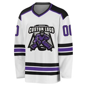 Custom Ice Hockey Jersey Sublimated Team Uniform White Purple Black Long Sleeve Hockey Shirt With Personalized Logo & Number - Product Image 1