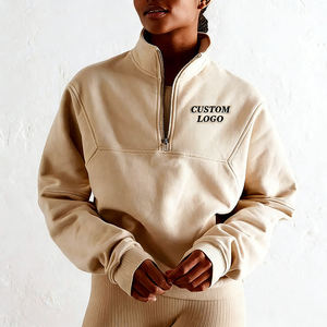 Sudadera de algodón mezclado para mujer con logo personalizado, media cremallera, antiarrugas, antipilling, manga larga, top deportivo casual al por mayor - Product Image 1