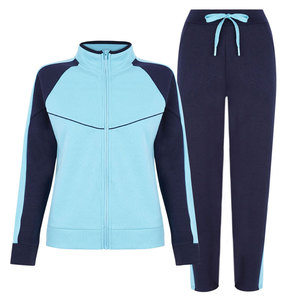 Ensemble de survêtement 2 pièces bleu marine pour femme, coupe ample, manches longues, en molleton décontracté, couleur unie, col montant, haut zippé - Product Image 1