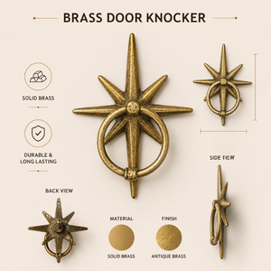 Timbre de Puerta Decorativo de Latón Antiguo con Diseño de Estrella, Herraje de Lujo Vintage para Puertas de Entrada de Casas, Villas y Hoteles - Product Image 5