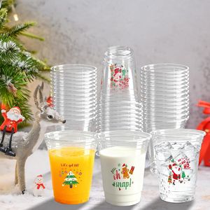 Confezione da 100 Bicchieri di Plastica Trasparenti Usa e Getta per Feste Natalizie 12oz con Design Natalizio Albero di Natale Omino di Pan di Zenzero Babbo Natale - Product Image 1