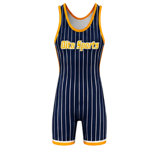Men Navy Blue Striped Sublimated Wrestling Singlet Polyester <b>Athletic</b> Sports Uniform Wrestling Training Match Competition - Product Image 2