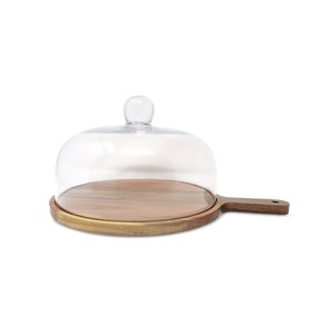Premium Wooden Cake Serving <b>Platter</b> with Glass Dome Rustic Dessert Display Pedestal Serving Tray Wedding Birthday Party Decor - Product Image 1