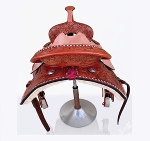 Silla de montar western de cuero sintético para carreras de caballos, 15, 16, 17 pulgadas, silla de entrenamiento ligera personalizada con estructura de plástico y herrajes de cuero - Product Image 4